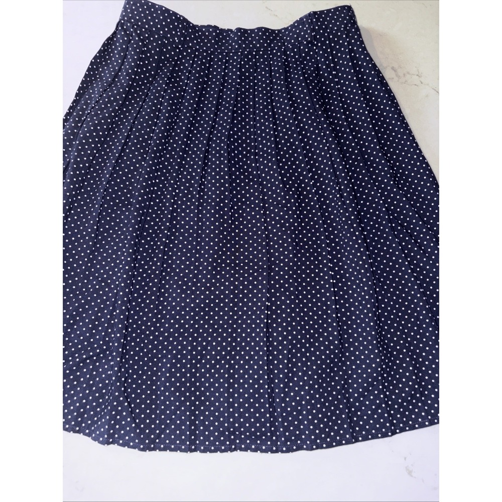Lands End Women's 10 Navy Blue Polka Dot Pleated A-Line Skirt 10 Rockabilly